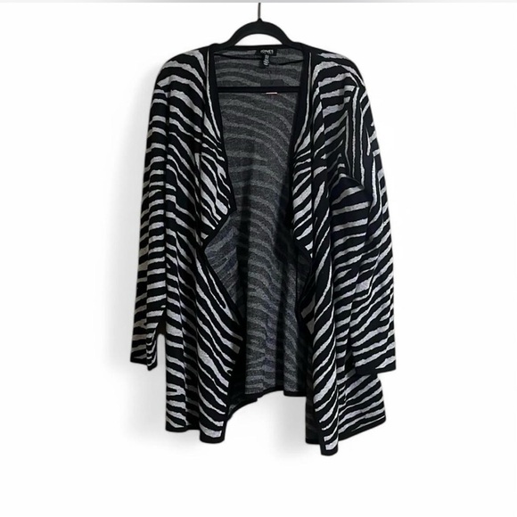 Jones New York Sweaters - Jones NY Cardigan Sz 1XL Black & White Zebra Sweater Draped Collar Wool Blend